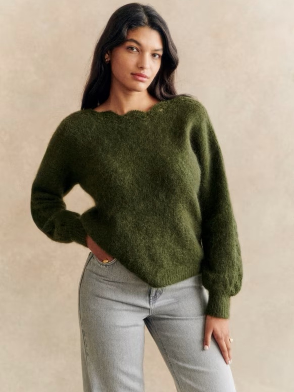 NWOT Sezane Boatneck Olive Green Stacy Sweater